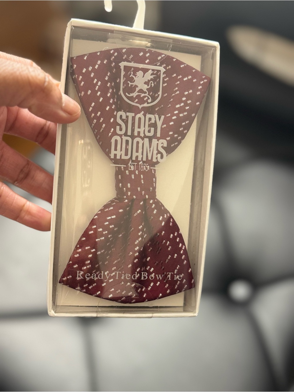 Stacy Adams Burgundy Bow Tie with White Dot Pattern
